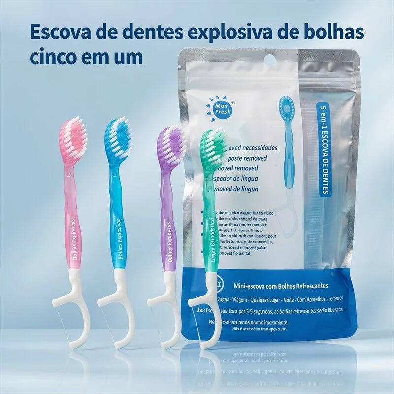 Escova Descartável 5 em 1 - bolhas de pasta, cinco em um