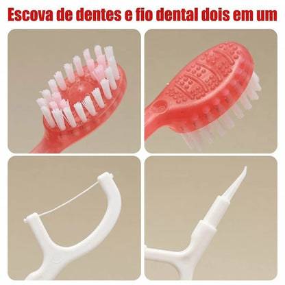 Escova Descartável 5 em 1 - escova e fio dental dois em um